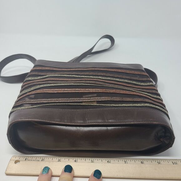 Vintage Stuart Weitzman Brown Tan Classy Designer Leather Purse 21" Drop Strap - Picture 10 of 12